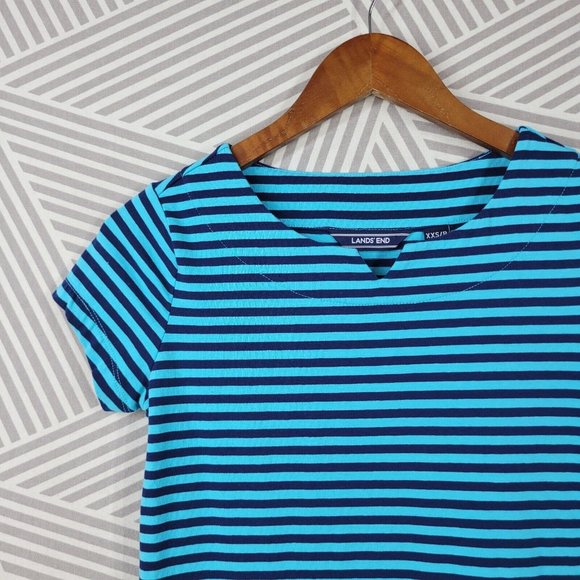 Lands End Shirt Dress Size XXS 00-0 Athleasure Striped Ruffle Hem Stretch Womens - Picture 2 of 6